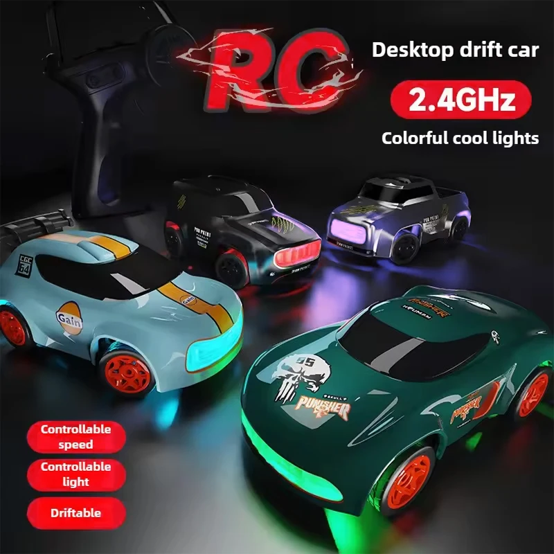 Fast 1:64 Mini RC Drift Racing Car USB Rechargeable 4WD 2.4G Micro Remote Control LED Light Toy for Kids Radio Control Drift Car