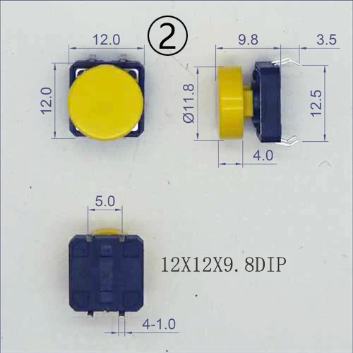 Botão tátil momentâneo com tampa, micro chave, 4Pin, SMT, DIP, 12x12mm, H = 9,8 9,16, 8mm, 10 conjuntos