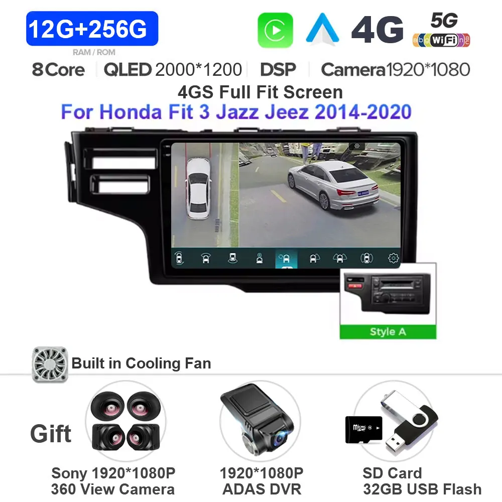 Android 15 autoradio voor Honda Jazz 3 2015 - 2020 Fit 3 GP GK 2013 - 2020 Carplay Auto GPS Navigatie Multimedia Speler 4G WIFI