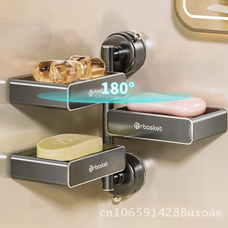 wall-mounted-suction-cup-double-layer-soap-box-non-perforated-high-end-bathroom-storage-rack-pet-stainless-steel-gunmetal-gray