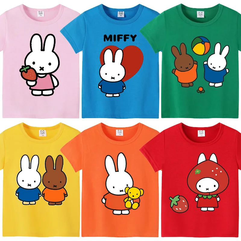 Miffy New T-shirt for Children Anime Round Collar Clothing Kids Anime Short Sleeve Cartoon Clothes Fashion Sunmer Tee Top Gift