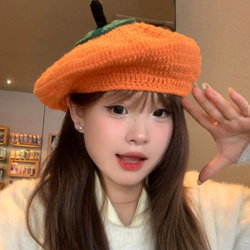 

Personality Kawaii Persimmon Beret Cartoon Japanese Knitted Hat Warm Fruit Shape Y2K Painter Hat Daily