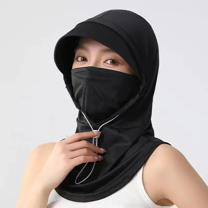Máscara Protetora Solar Feminina para o Verão, Cobertura Completa para o Rosto, Nova Máscara de Ciclismo em Seda Gelada Anti-UV com Proteção Integrada para o Pescoço e Respirável