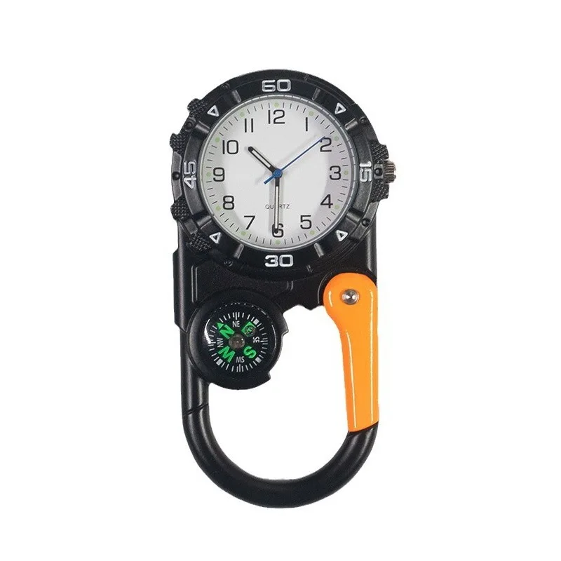 Belt Clip Watch Outdoor Sports Mountaineering Carabiner Pocket Watch Compass Hanging Hook Portable Timing Traditional Quartz