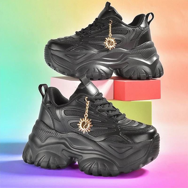 

Новая женская повседневная обувь, дышащие мягкие кроссовки на массивном каблуке, женская обувь на толстой подошве, увеличивающая 7 см, сетчатая обувь с украшением в виде цветов