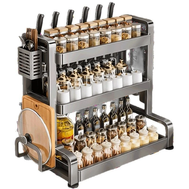 

Stainless steel kitchen seasoning rack, put oil, salt, sauce and vinegar seasoning bottles, jars, chopsticks storage box