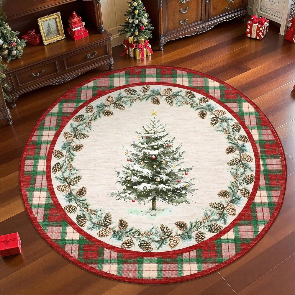 

VIKAMA Christmas carpet - round non-slip soft carpet with low pile - suitable for living room and bedroom home decoration