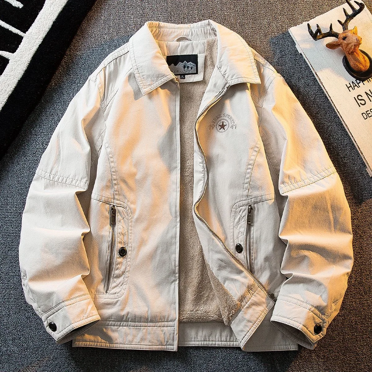 

Winter New Fashion Trend American Retro Plus Plush Thick Warm Workwear Jacket Men's Casual Loose Sports High-Quality Jacket