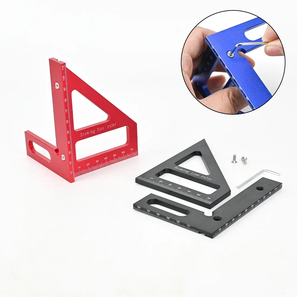 Woodworking Square Protractor Aluminum Alloy Miter Triangle Ruler Precision 45/90° Angle Measuring Tool for Carpenters Engineers