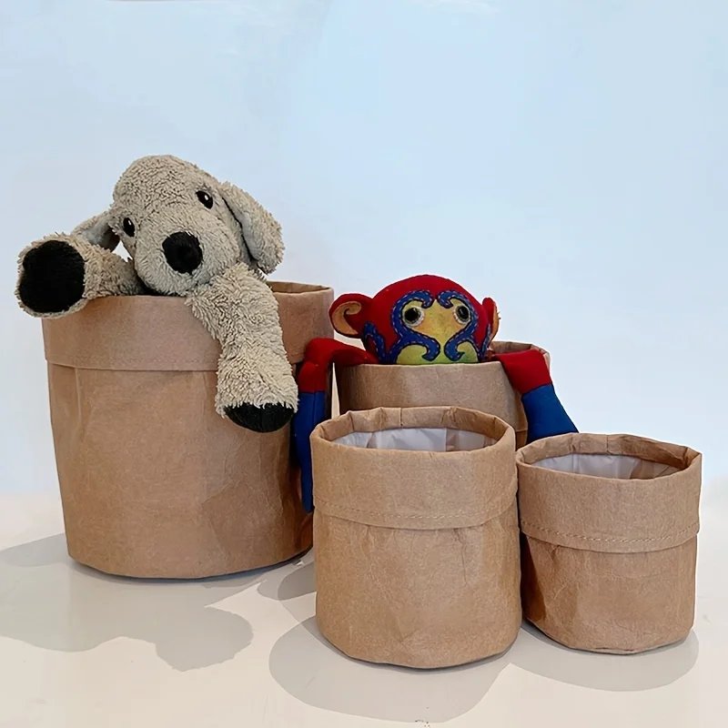 Washable Kraft Paper Storage Bag Moisture-Proof Kitchen Refrigerator Organizer for Cosmetics Plants Toys Folding Pouch Container