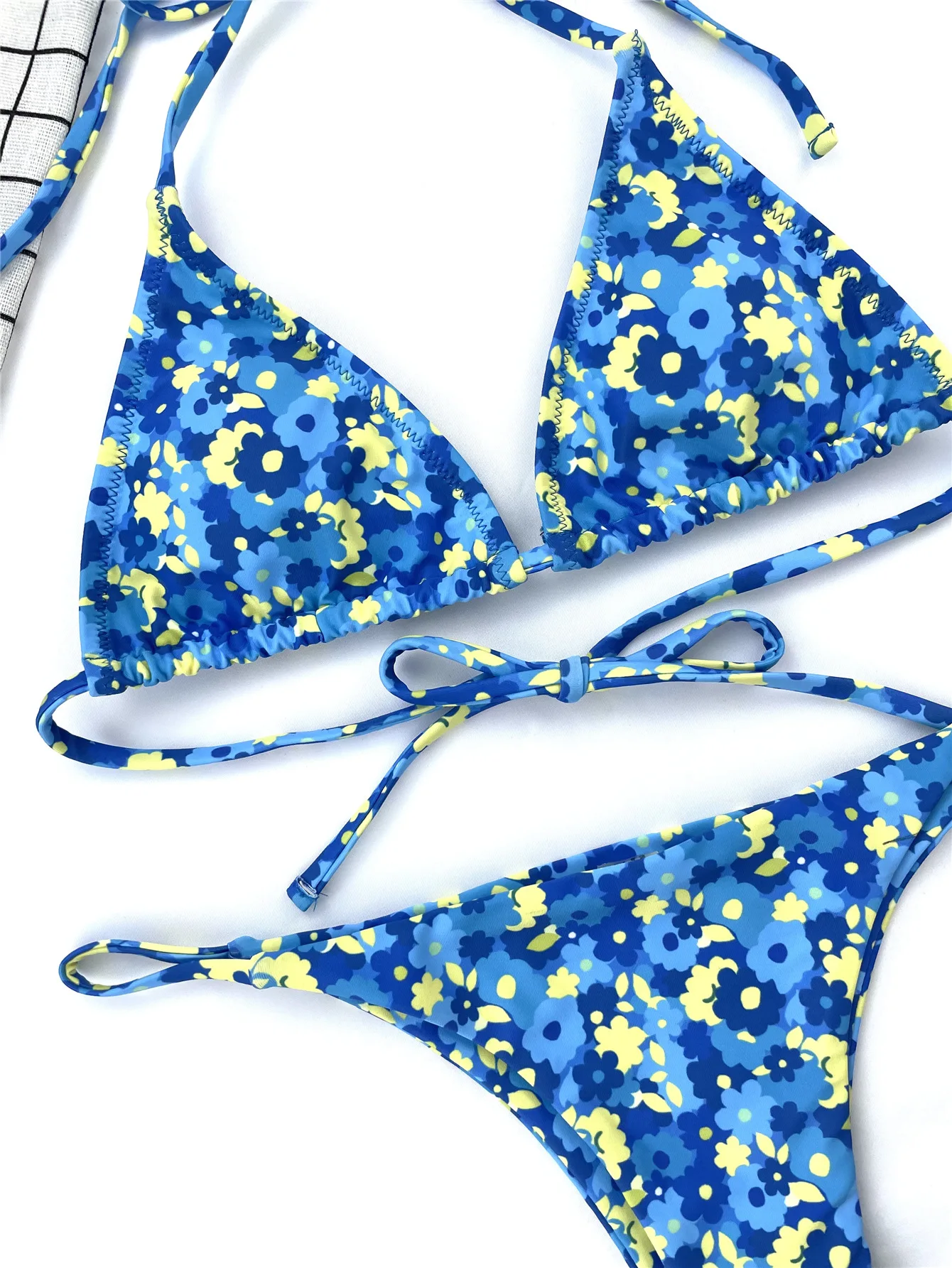 Blue Floral Lace-up Bikini Vintage Print Sexy Bikini Fashion Bikini Girl Summer Clothes Ladies Split Swimsuit 2022 Sexy Bikini