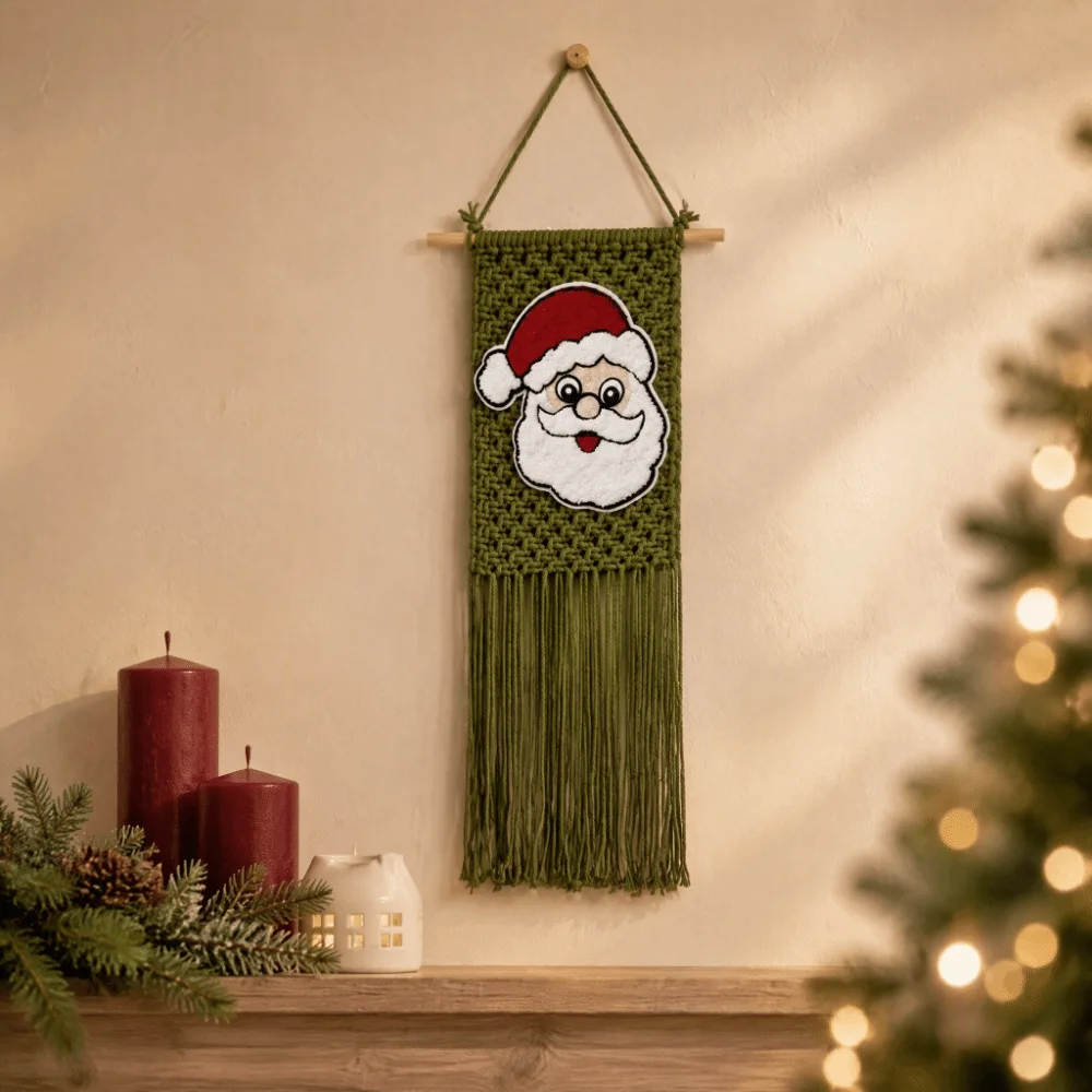 Bohemian Style Wall Decorative Tapestry Handwoven Santa Claus Macrame Wall Hanging Ornament Deer Christmas Tree Tapestry Office
