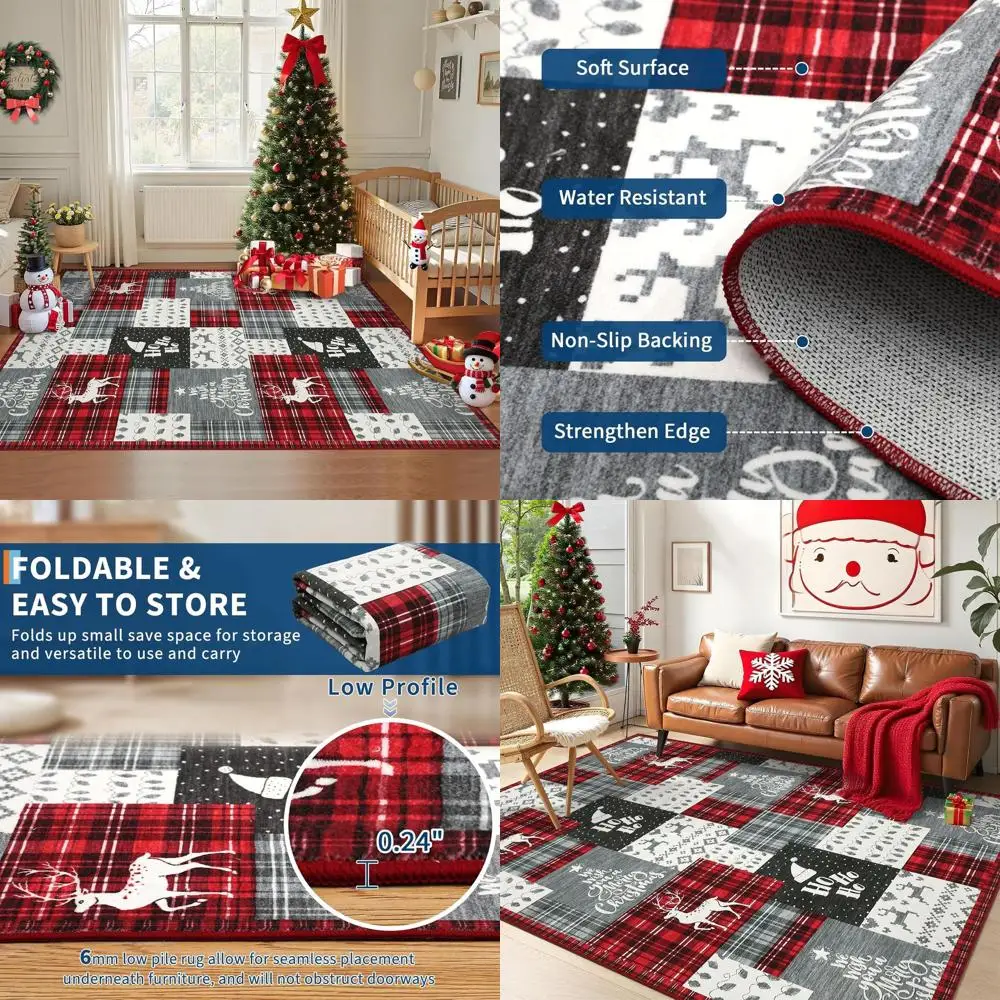 

Red 5x7 Christmas Area Rug, Non-Slip, Stain-Resistant, Perfect for Living Room, Bedroom, Dining Room, Kitchen, and Nursery