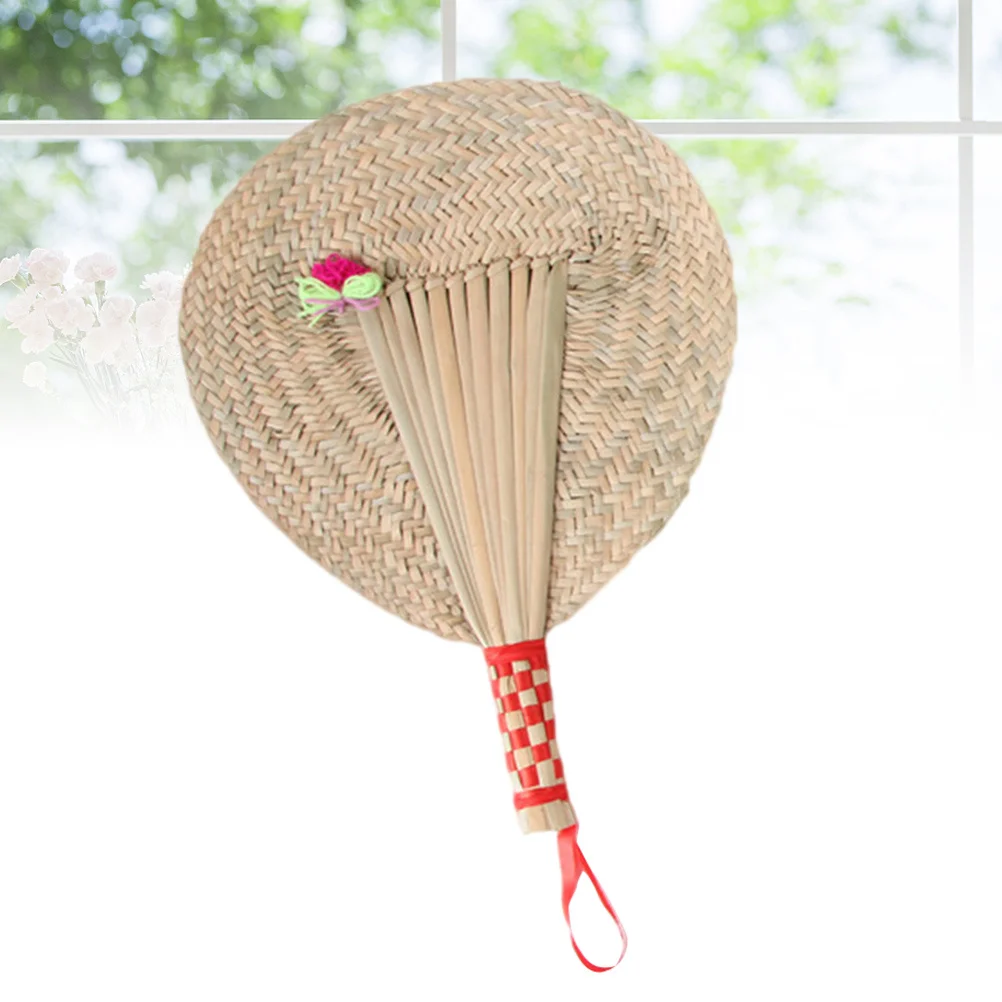 

Straw Fan Handmade with Fabric Blend Portable Wall-Hangable Decorative Cooling for Home Garden Travel Cattail Leaf Fan