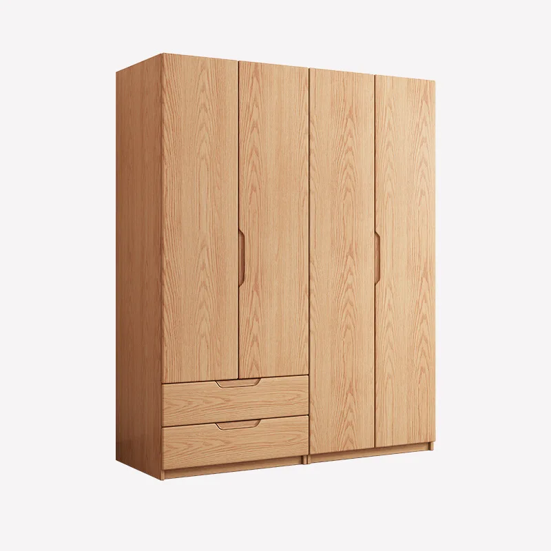 All solid wood oak wardrobe Nordic log bedroom small apartment children's wardrobe