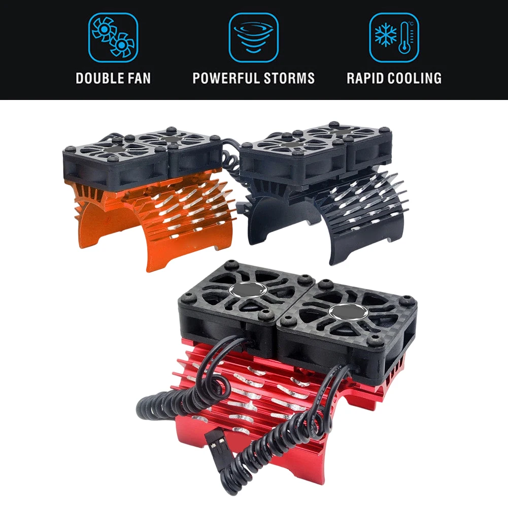 Dual Fan Heatsink 8.4V 27000RPM Carbon Fiber Shroud For 40mm 42mm Brushless Motors RC Car Cooling Motor Fan Cooling Heatsink