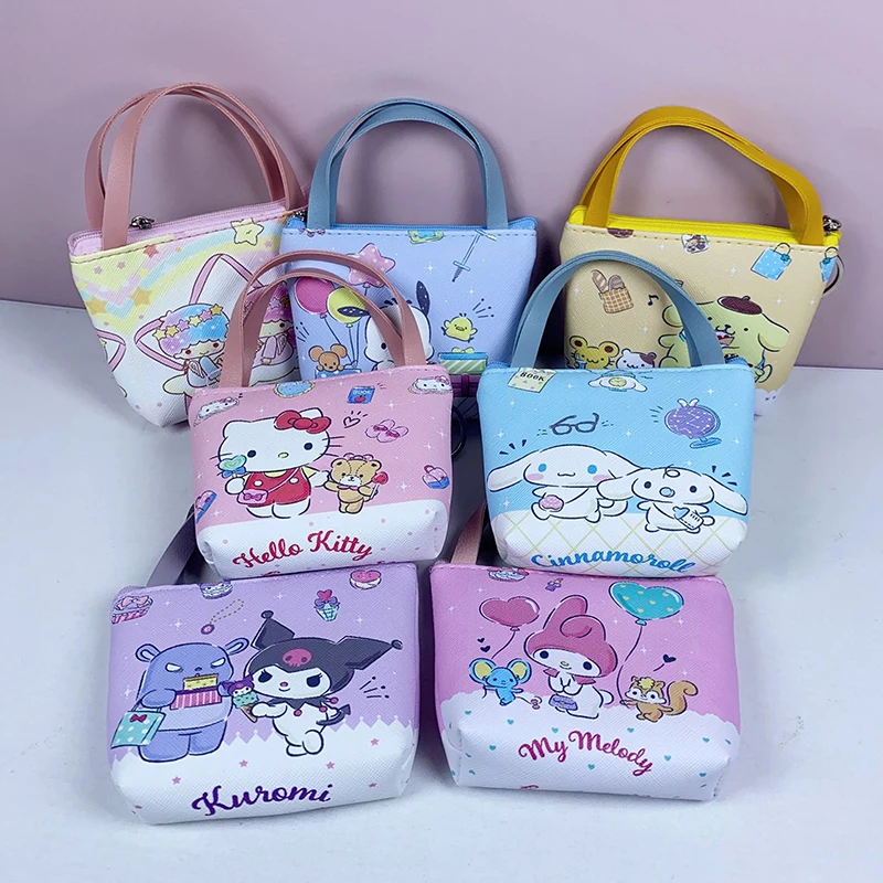 Sanrio Cartoon Coin Purse Hello Kitty Melody Kuromi Cinnamoroll Pochacco Anime Figures Mini Tote Bag Headphone Storage Bags Gift