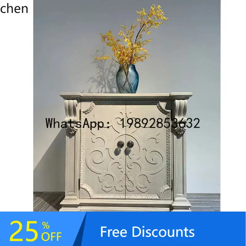 YFY  American Style Solid Wood Vintage Entryway Cabinet French Entryway Decorative Cabinet Architectural Revival Shoe Cabinet