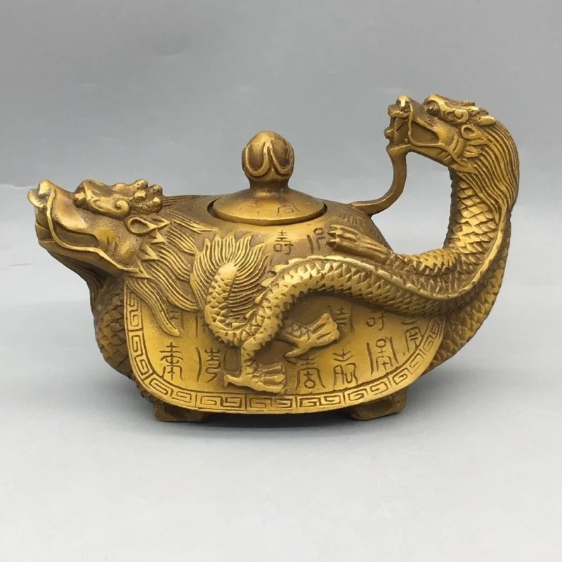 

Antique Bronze Dragon Double-Headed Teapot Wine Pot Qinglong Looking Back Water Pot Dragon Teapot Ornament Teapot Collection