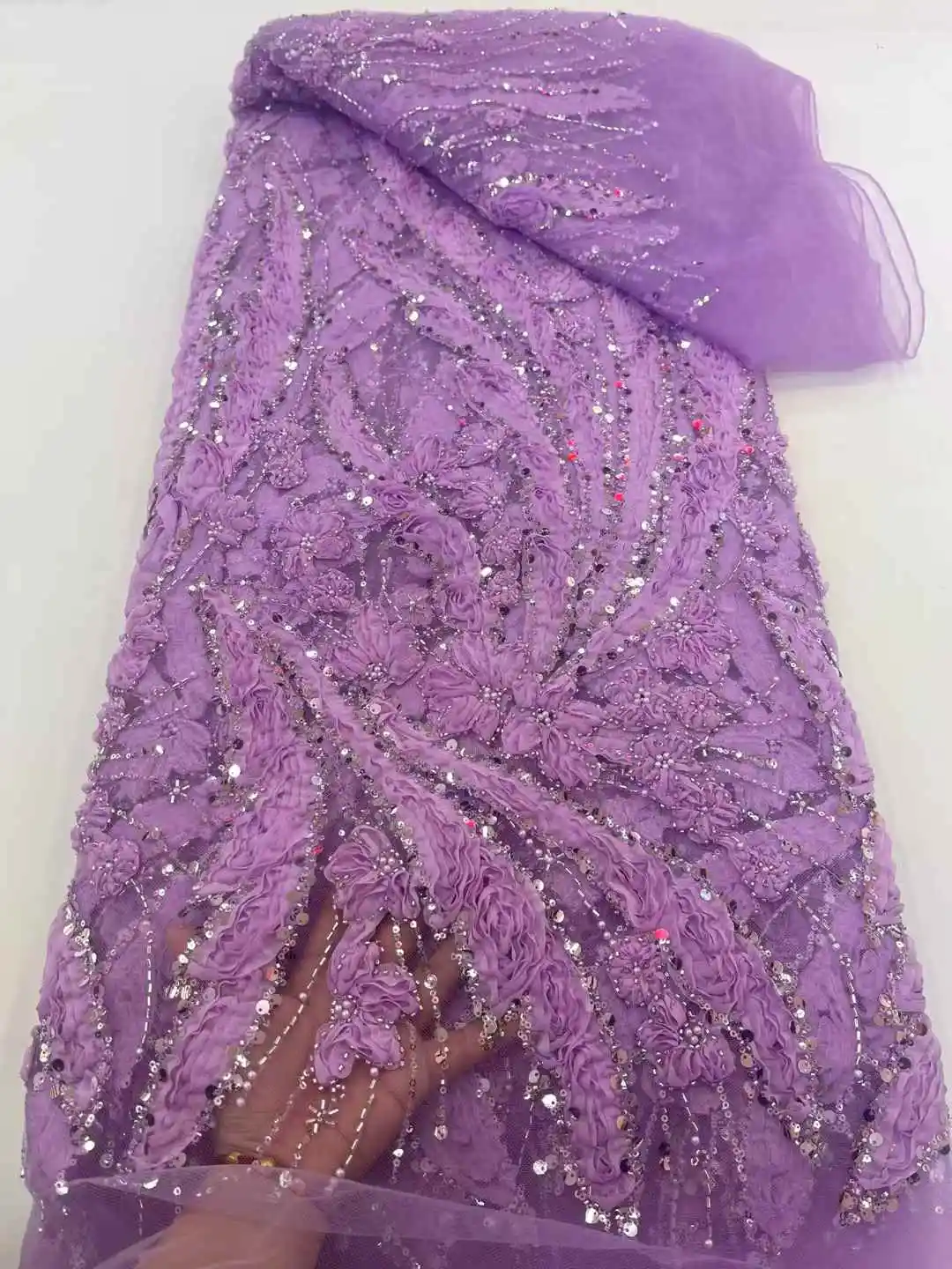 

Purple African Mesh Groom Lace Fabric 2025 High Quality French Sequins Lace Fabric Nigerian Lace Fabric For Wedding Women Dress