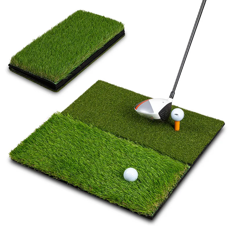 Custom Golf swing mat 2-in-1 foldable rubber sole indoor blow mat lawn small long and short grass