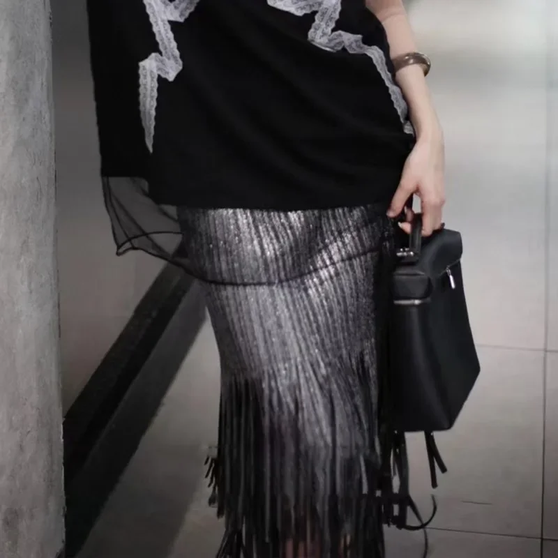 ALSEY Falda recta de diseño informal de cintura alta para mujer, novedad de verano 2025, falda plisada con flecos de cien colores a la moda Miyake