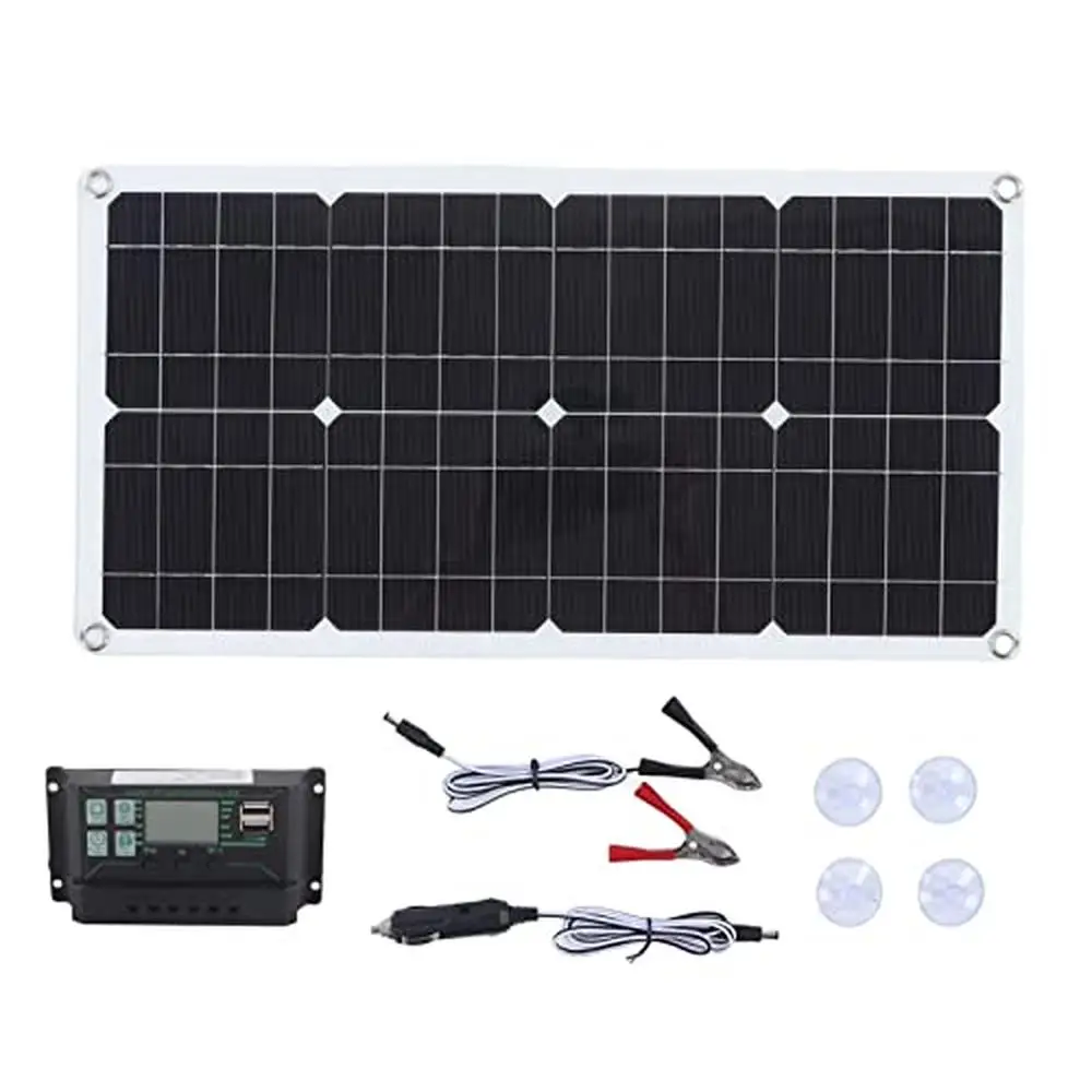 250W Monocrystalline Solar Panel Starter Kit 12/24V w/ Controller USB Waterproof Battery Kit Dual Ports RV Boat Home Off Grid