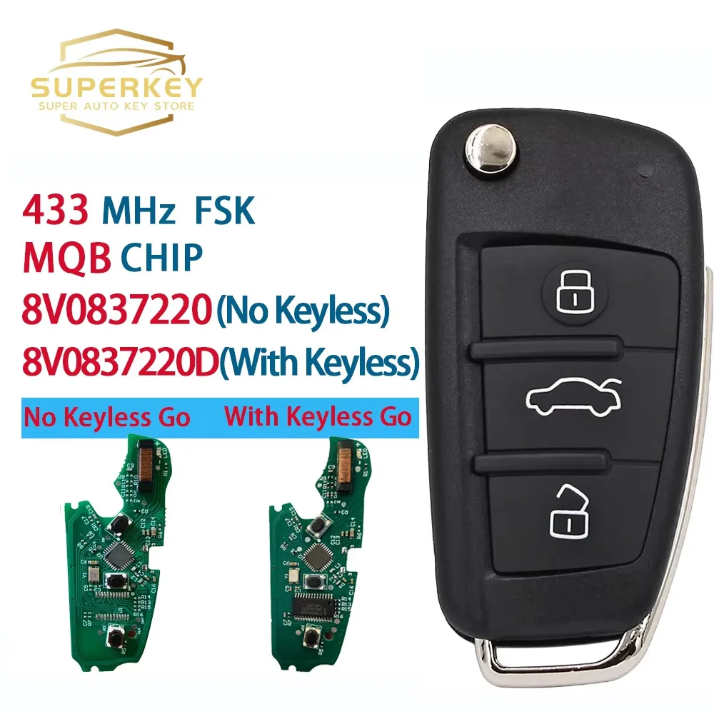 

SUPERKEY умный ключ-брелок с 3 кнопками 8V0837220D 8V0837220 для AUDI A3 S3 2012 2013 2014 2015 2016 2017 2019 MQB 48 чип 434 МГц