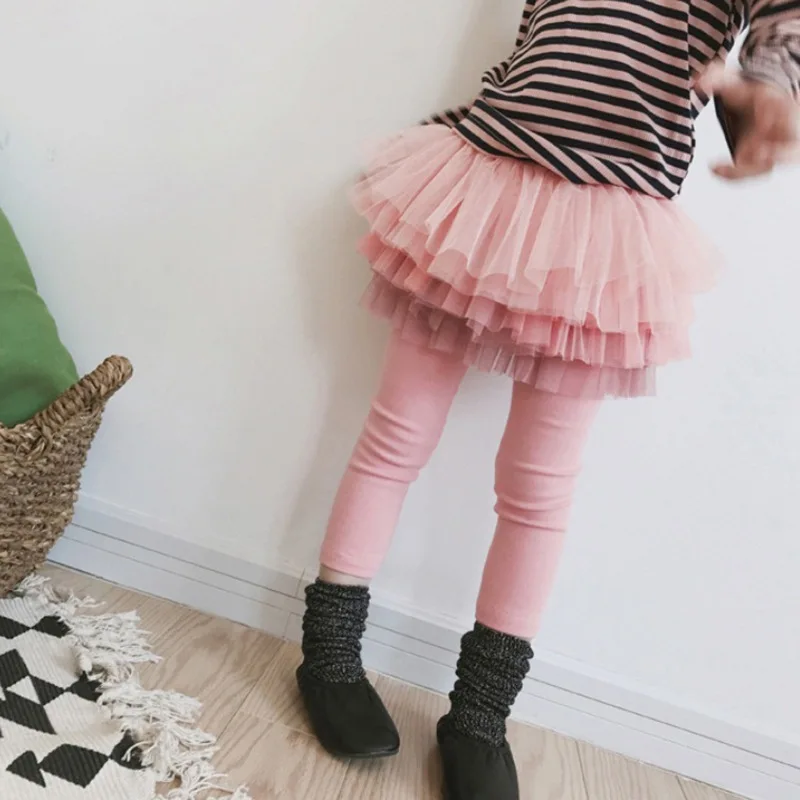 Spring Autumn Kids Girl Legging Skirt-Pants Warm Tutu Tights Cute Layered Lace Skirt Pants Footless Bottom Pants Toddler Legging