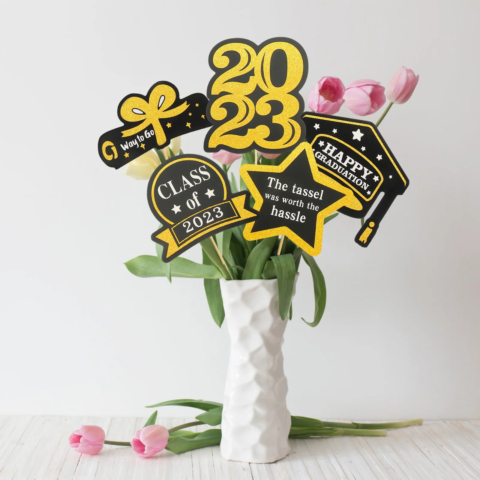 

Graduation Vase Insert Cards Blue Tags Flowerpot Arrangement naments Photo Props DIY Crafts Elegant Design Premium