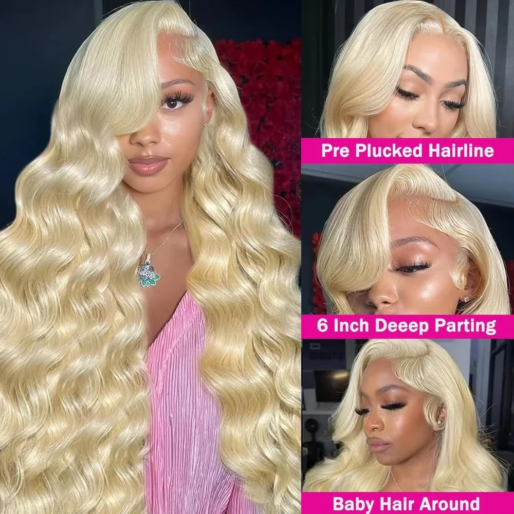 Gelombang Tubuh 13X6 Transparan 613 Rambut Pirang Kepadatan 200 Renda Frontal Rambut Manusia Wig Panjang Inci 13X4 Renda Depan Wig untuk Wanita