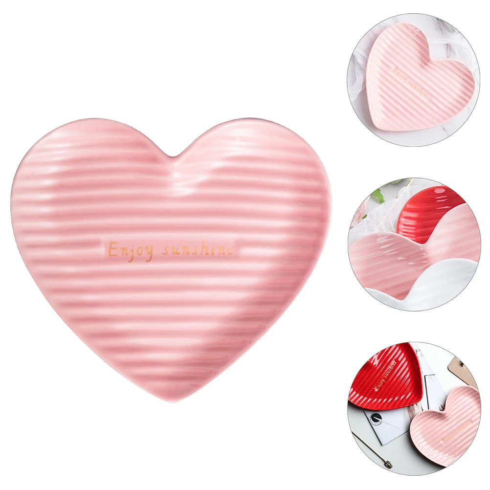 1Pcs Love Shape Ceramic Plate Smooth Edge Food Dish for Steak Dessert Fruit Salad Serving Household Tableware Decor Item