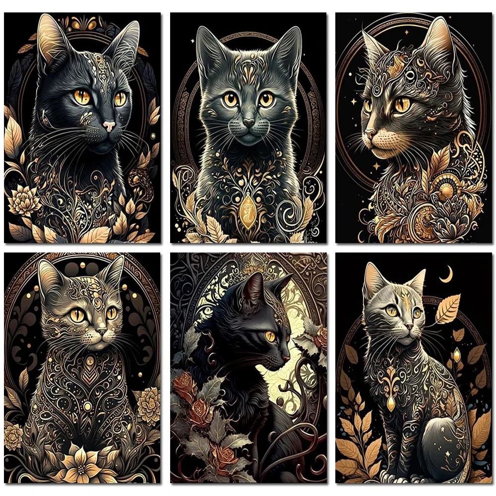 5D DIY Diamond Painting Abstract Cat Full Round Diamond Mosaic Animal Diamond Embroidery Kit Rhinestone Home Decoration Gift