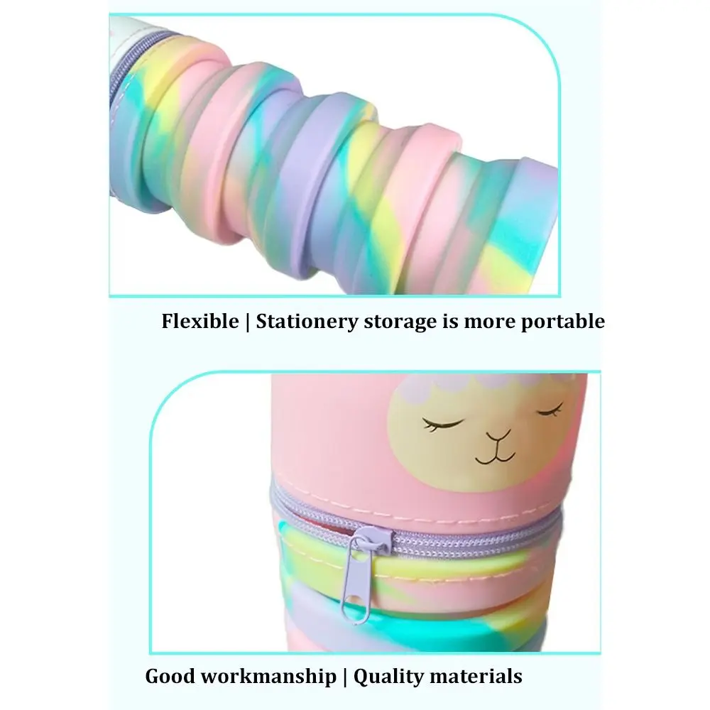 حافظة أقلام يونيكورن ملونة مستقيمة/قابلة للطي ذات سعة كبيرة من السيليكون حاوية أقلام لطيفة مقاومة للماء للطلاب