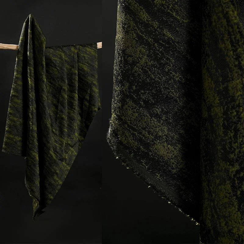 Creative Black Green Retro Three-dimensional Jacquard Fabric Texture Moss Coat Top Clothing Designer Fabric