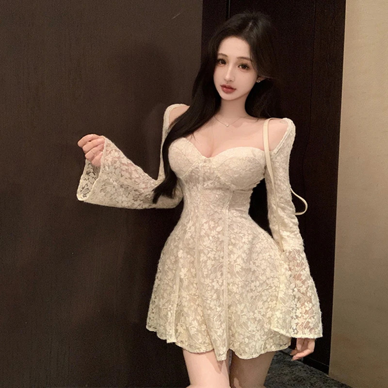 Vintage Women Dress Bodycon Flare Sleeve Square Neck Elegant Bodycon Dress Long-sleeve Luxury Design Party Clothing