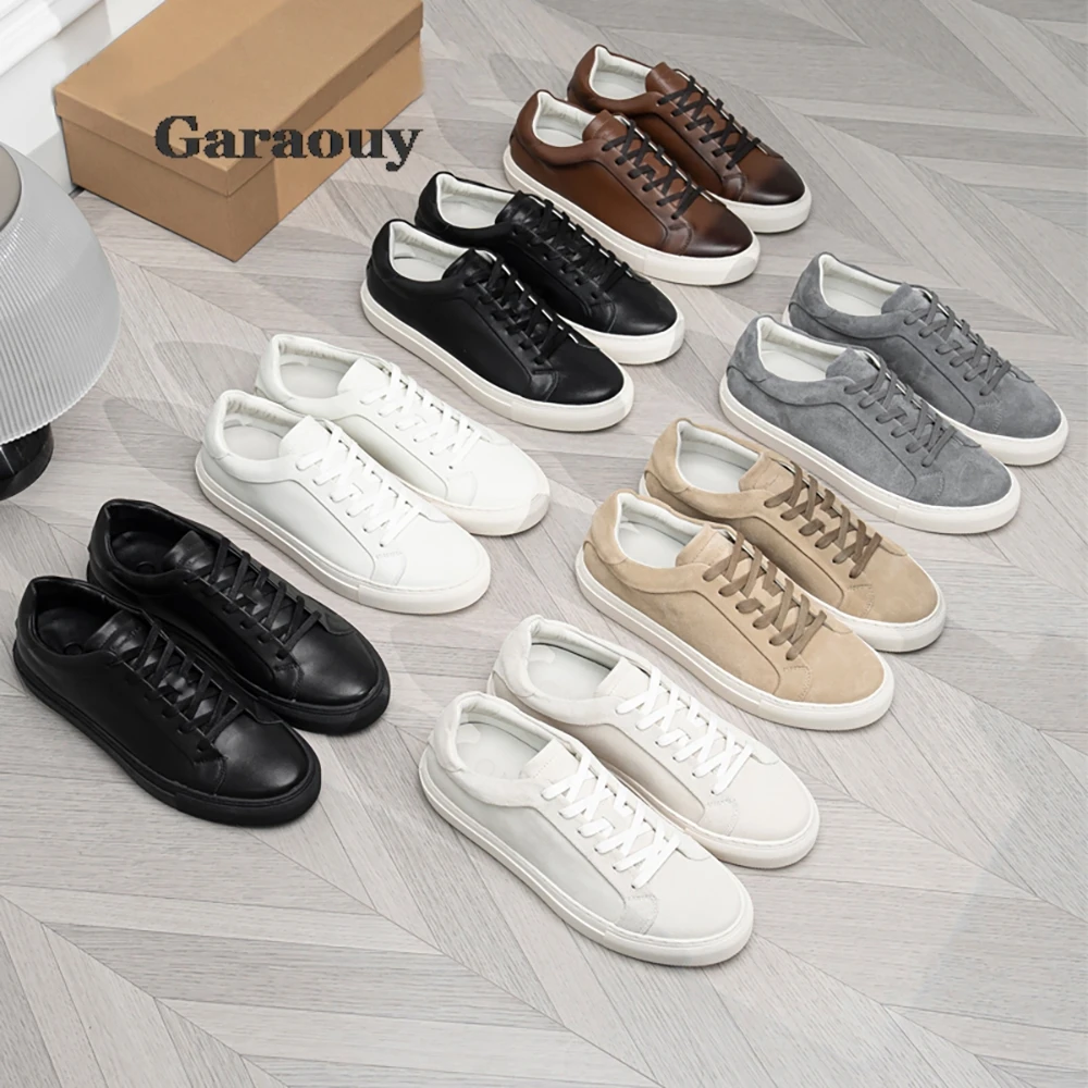 Garaouy 2024 New Summer Genuine Leather Flat Sneakers Men Multicolor Solid Color Simple All-match Basic Shoes Casual Male