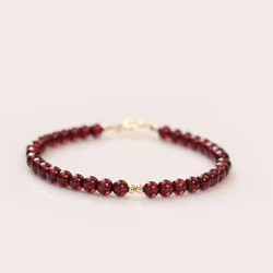 Minar Vintage Clear Red Garnet Crystal Natural Stone Strand Bracelets for Women 14K Gold Plated Copper Toggle-clasp Accessories