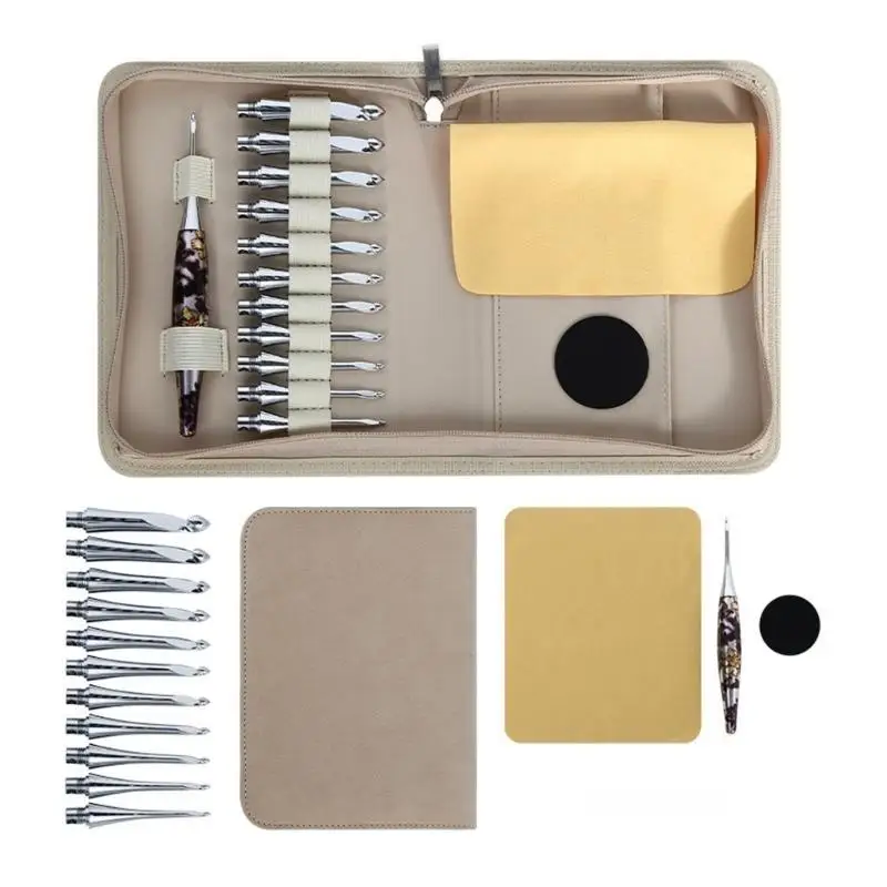 

E8BD Ergonomic Tunisian Crochet Hook Interchangeable Crochet Hook with 11 Size Tip for Crocheting Weaving Knitting 3.5mm-10mm