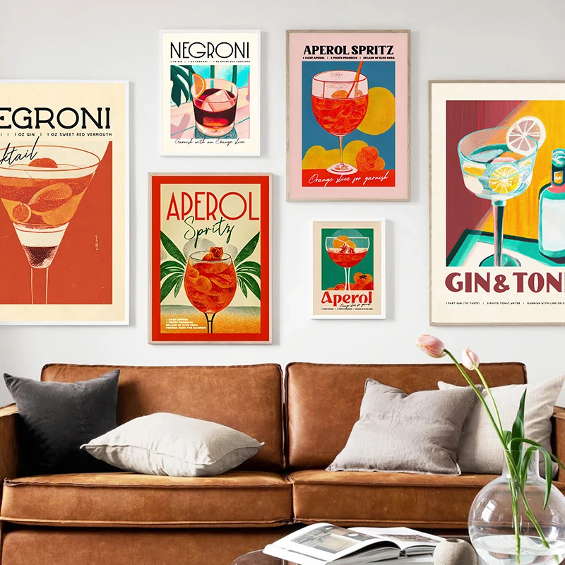 Cartoon Fruit Juice Mojito Aperol Spritz poster e stampa Sangria Drink negri Canvas Painting Club Bar Shop decorazione della casa