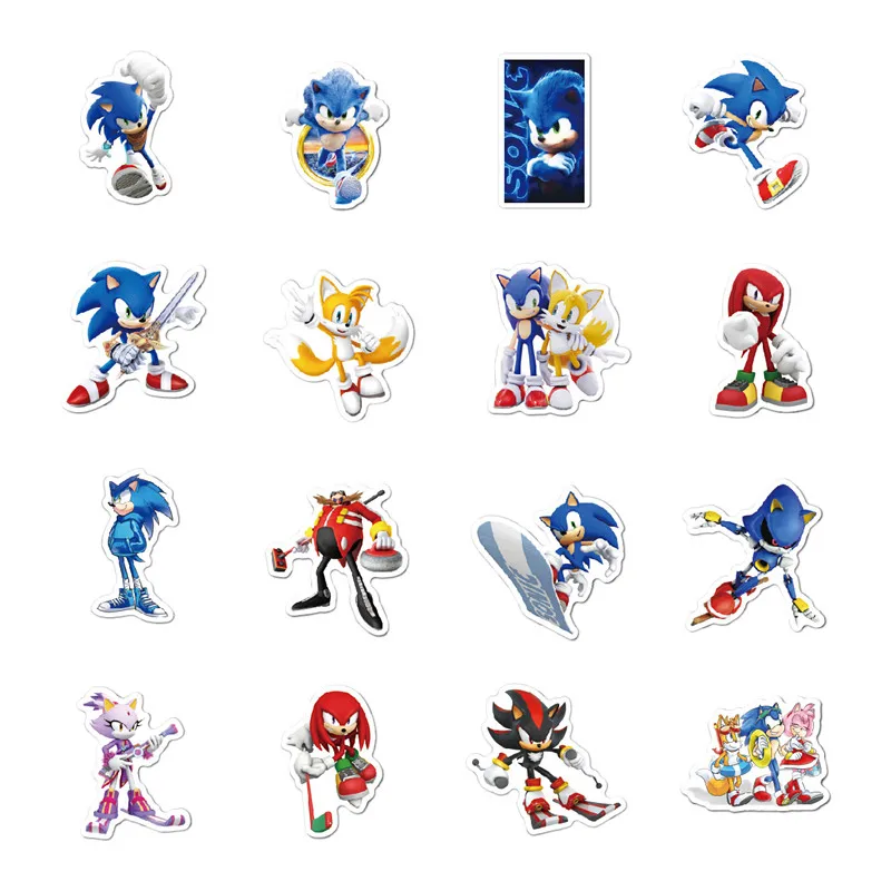 Desenhos animados Sonic adesivos para garrafa de água, Hedgehog Anime Brinquedos, Desenhos animados Graffiti Etiqueta, Laptop, Bagagem, Novo, 50pcs