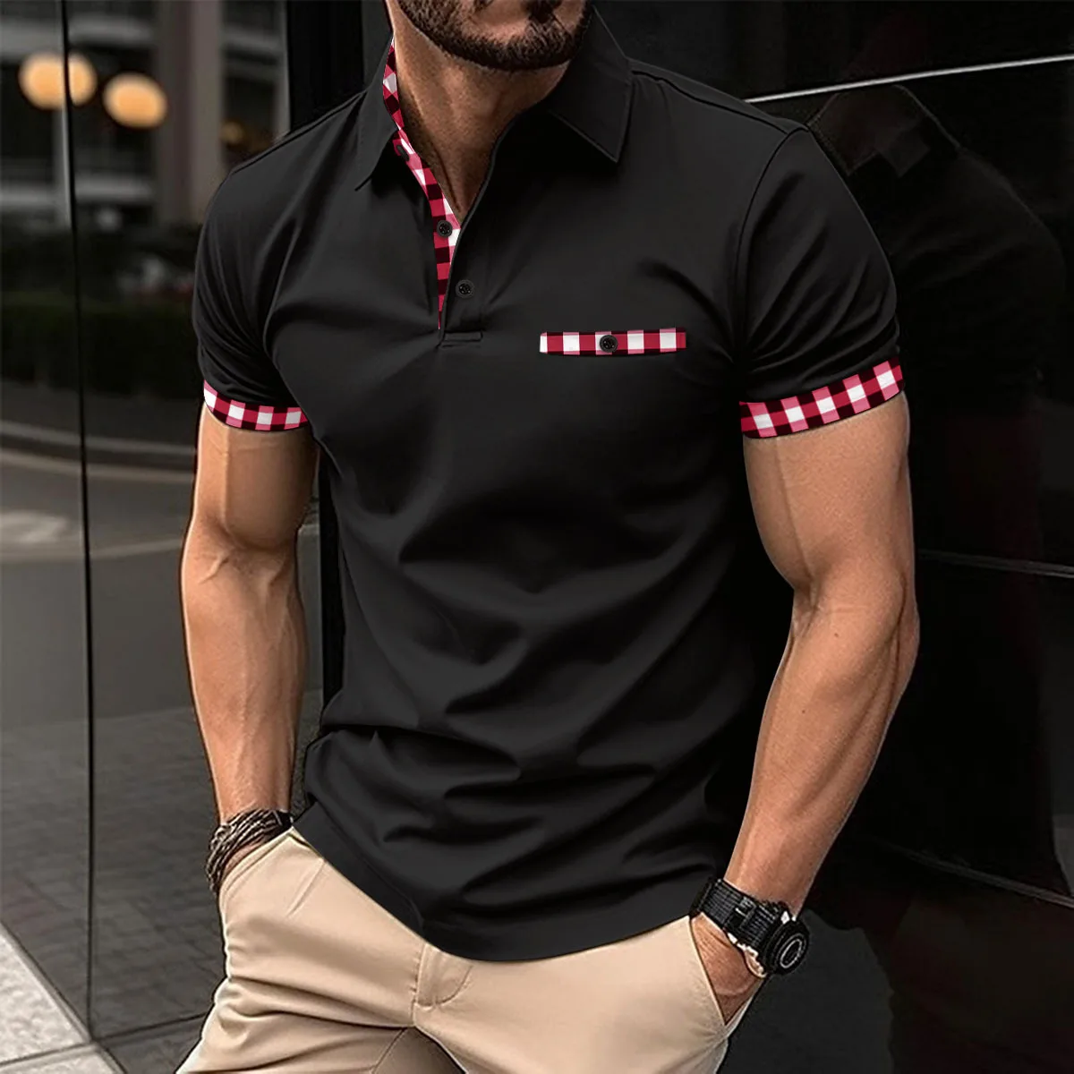 

Summer Men's New Outdoor Sports Leisure Style Comfortable breathable patchwork fake pocket short-sleeved POLO shirt