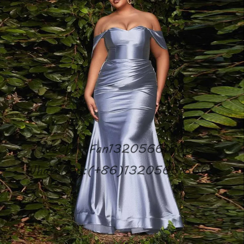 Plus Size Off Shoulder Bruidsmeisje Jurken Lieverd Hals Rugloze Plooi Lange Zeemeermin Trouwfeest Jurk Formele Prom Jurk