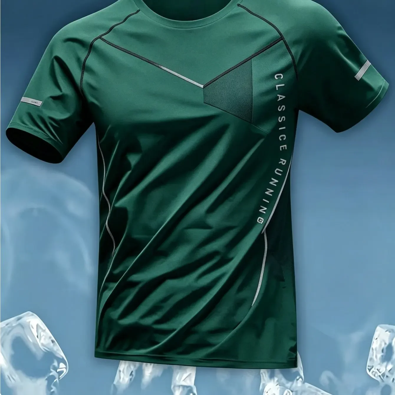 New Men 3D Graphic Print Ice Feel Sports T-shirt Quick Dry Breathable Running Badminton Training Short Sleeve Top