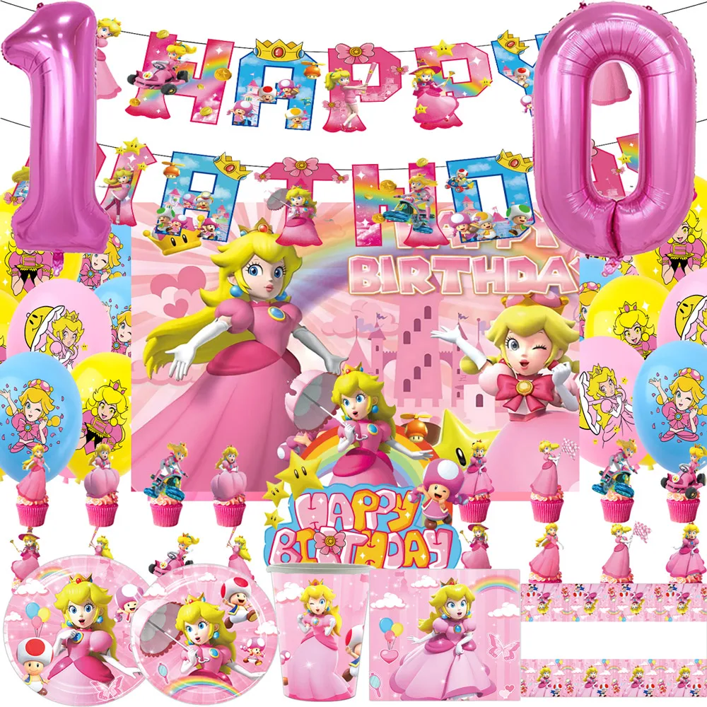 Pink Peach Princess Theme Girls Birthday Party Decoration Disposable Tableware Balloons Backdrop For Children's Party Supplies