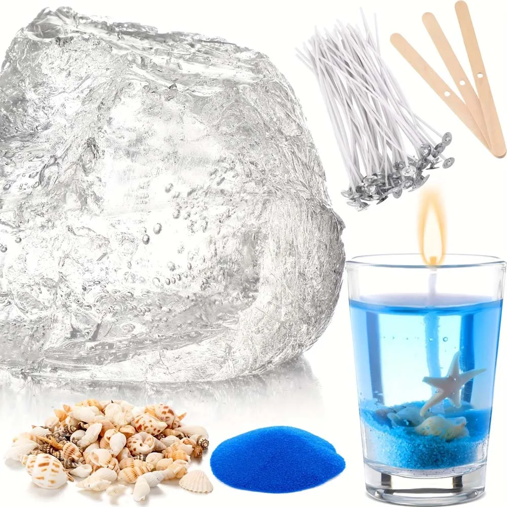 200/500g Gel Wax For Candle Making Set Jelly Wax Melts Clear Candle Wax With Seashells Candle Wick Wooden Candle Wick Making Set