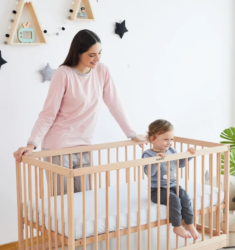 Cunas Modernas Certification Safty Design Modern Rounded Eeges Baby Crib Wooden