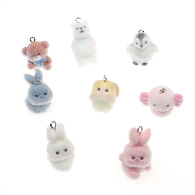 2024 Winter style 30pcs/lot animals cartoon rabbits/bears/duck shape resin dolls beads charms diy jewelry accessory