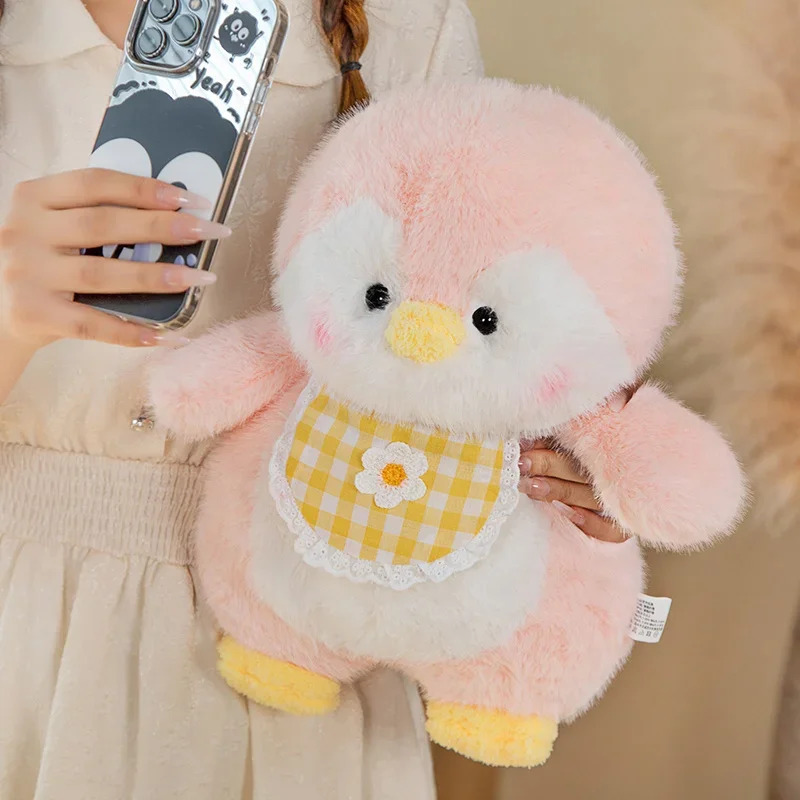 Cute Fluffy Grey Penguin Plushie Stuffed Cuddly Animals Blue Pink Bibs Penguins Polar Dolls Peluche Plush Toys for Kids Birthday