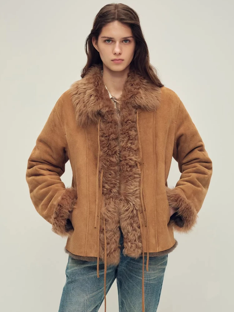 

High-end Luxury Toscana Lamb Fur Suede Jackets for Women 2026 New Simple Short Winter Genuine Leather Real Fur Shearling Coat